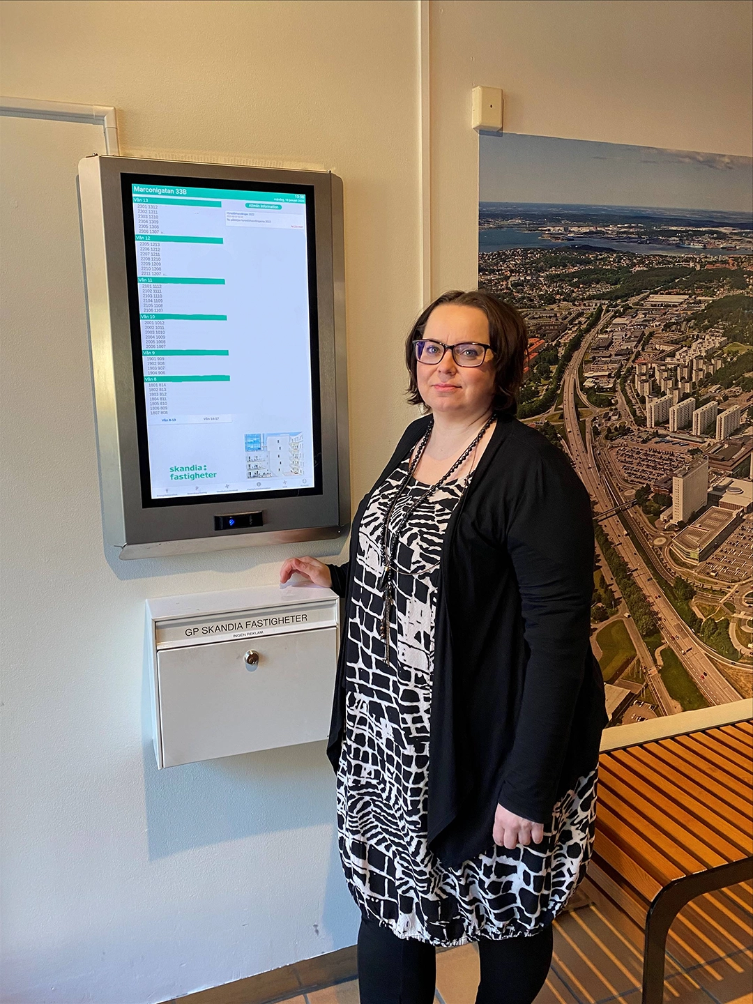 Digital informasjonstavle hos Skandia Fastigheter